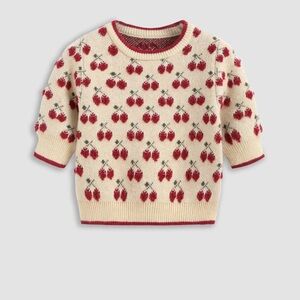 New Cider Cream and Red Strawberry Sweater size Large